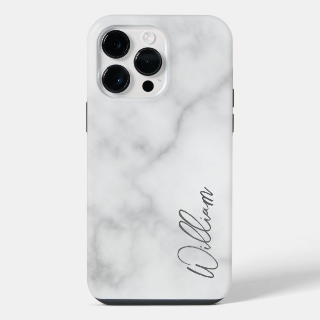 Coque iPhone Marbre blanc Modern Script Nom personnalisé (Verso)