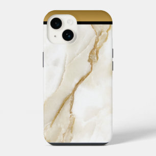 Coque Pour iPhone 14 Marbre blanc or Tan Motif iPhone / Android