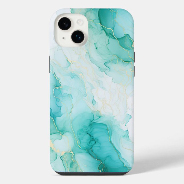 Coque iPhone Marbre blanc or vert menthe (Verso)