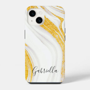 Coque Pour iPhone 14 Marbre blanc Parties scintillant d'or