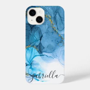 Coque Pour iPhone 14 Marbre bleu Abstrait