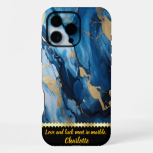 Coque iPhone 16 Pro Max Marbre bleu aux accents dorés