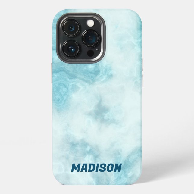 Coque iPhone Marbre bleu avec nom (Dos)