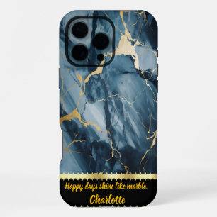 Coque iPhone 16 Pro Max Marbre bleu avec veines dorées pour