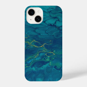 Coque Pour iPhone 14 Marbre bleu et jaune Abstrait Mosaic Fluid Art