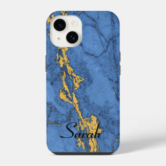 Coque Pour iPhone 14 Marbre Bleu et Or