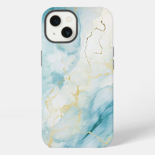 Etui iPhone 13 Marbre bleu et or