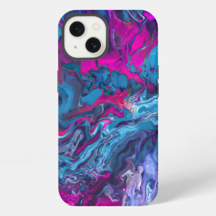 Etui iPhone 13 Marbre bleu et rose Acrylique Abstraction