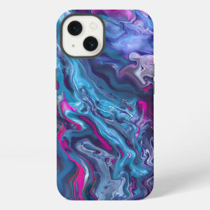 Etui iPhone 13 Marbre bleu et rose Acrylique Abstraction