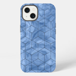 Etui iPhone 13 Marbre bleu géométrique