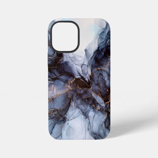 Coque iPhone Marbre bleu marine gris chic      (Verso)
