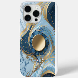 Coque iPhone 15 Pro Max Marbre bleu or moderne