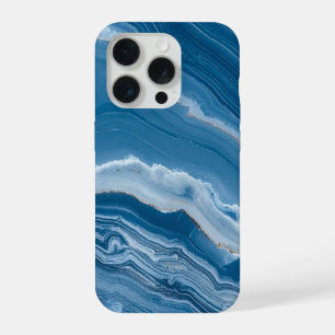 Coque iPhone 15 Pro Marbre bleu poussiéreux en pierre moderne