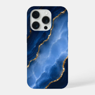 Coque iPhone 15 Pro Marbre bleu saphir de luxe