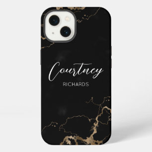 Etui iPhone 13 Marbre Chic Parties scintillant Noir & Or Nom Mono