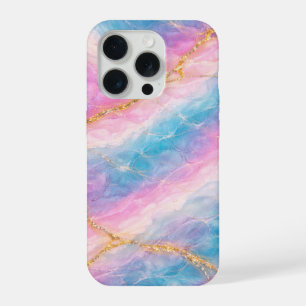 Coque iPhone 15 Pro Marbre Cotton Candy avec Veinures Dorées