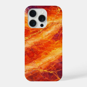 Coque iPhone 15 Pro Marbre Coucher de Soleil avec Veinage Doré