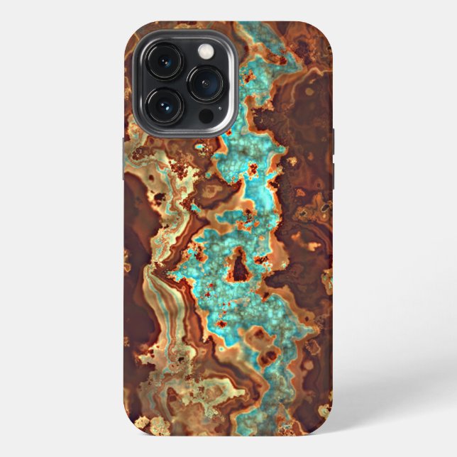 Coque iPhone Marbre d'art géode vert turquoise aqua marron (Verso)