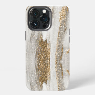 Etui iPhone 13 Pro Marbre de luxe doré traits blanc et gris  