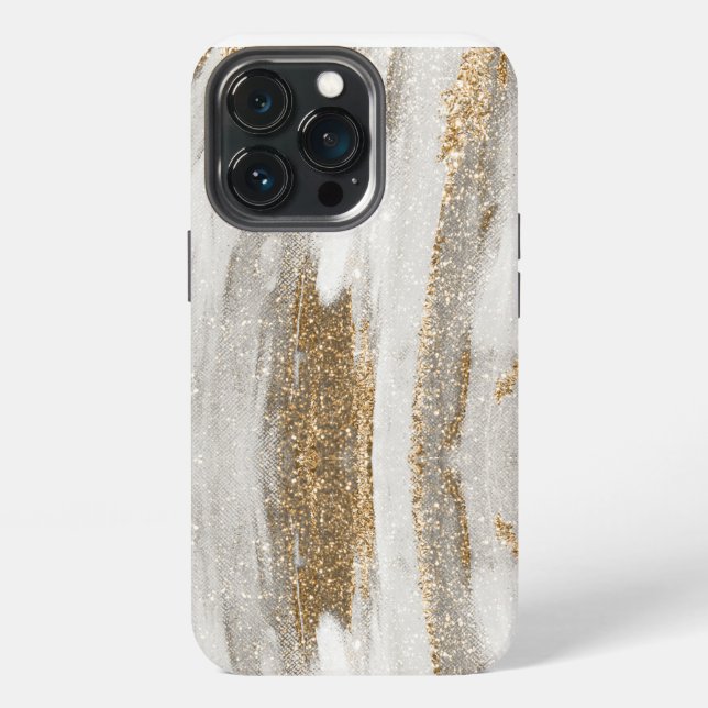 Coque iPhone Marbre de luxe doré traits blanc et gris   (Dos)