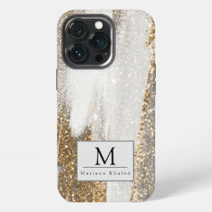 Etui iPhone 13 Pro Marbre de luxe Gold Strokes blanc et gris