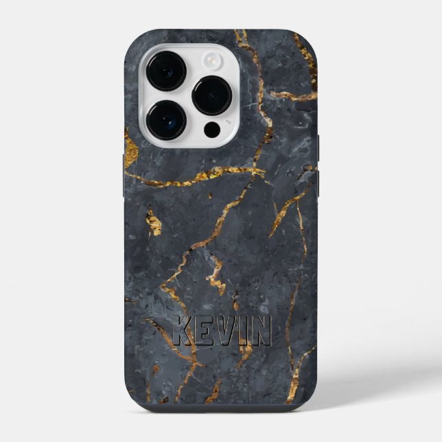 Coque iPhone Marbre de luxe noir et or texture (Verso)