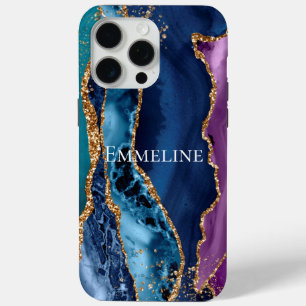 Coque iPhone 15 Pro Max Marbre de Parties scintillant bleu bleu turquoise