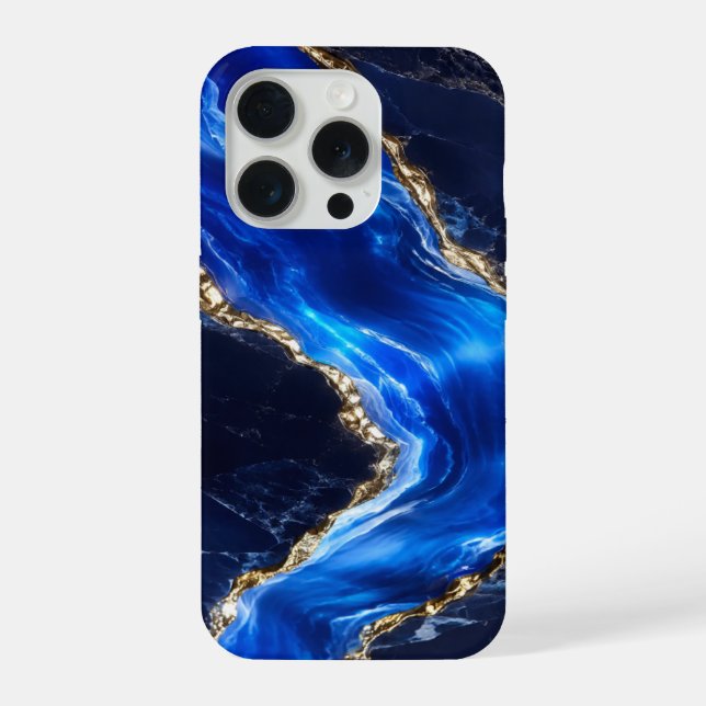 Coque iPhone Marbre de Rivière Saphir Luxe (Verso)