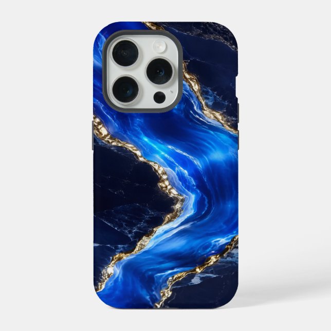 Coque iPhone Marbre de Rivière Saphir Luxe (Verso)