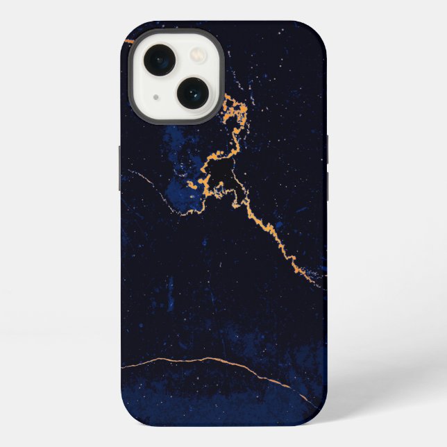 Coque iPhone Marbre Doré Bleu Marine (Verso)