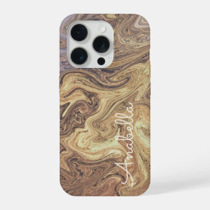 Coque iPhone 15 Pro Marbre écriture boho rétro rouille or cuivre ocre