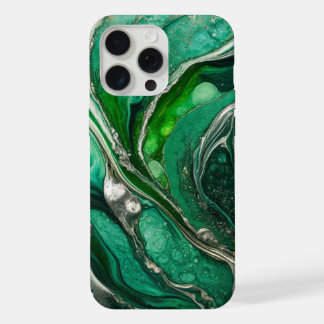 Coque iPhone 15 Pro Max Marbre élégant argent vert moderne