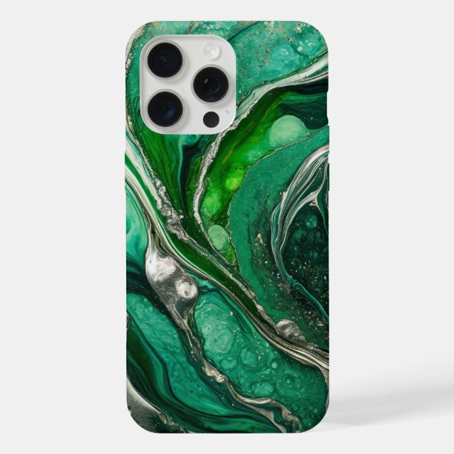 Coque iPhone Marbre élégant argent vert moderne (Verso)