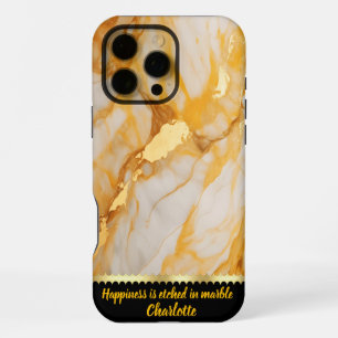 Coque iPhone 16 Pro Max Marbre élégant avec veines dorées et teintes chaud