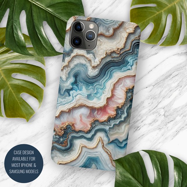 Coque iPhone Marbre élégant bleu sarcelle foncé rose doré (Créateur téléchargé)