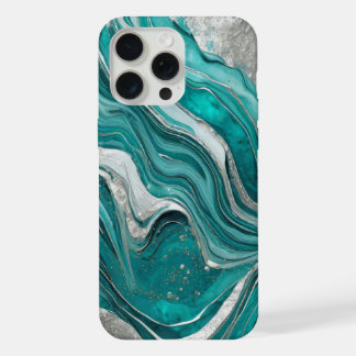 Coque iPhone 15 Pro Max Marbre élégant et moderne turquoise