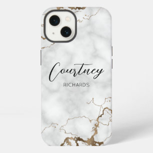 Etui iPhone 13 Marbre élégant Faux Parties scintillant or Monogra