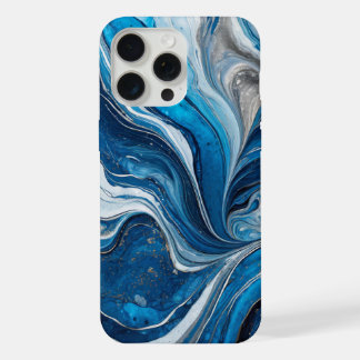 Coque iPhone 15 Pro Max Marbre élégant moderne bleu argent