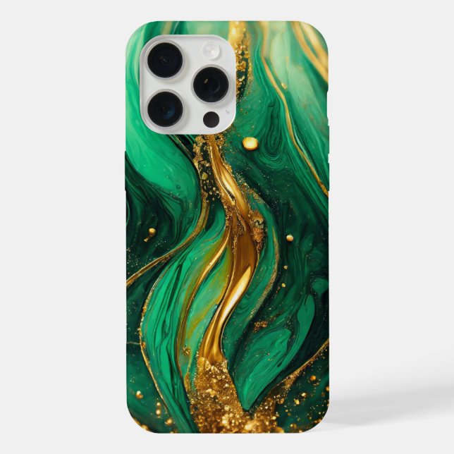 Coque iPhone Marbre élégant or vert moderne (Verso)
