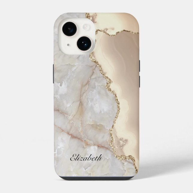 Coque iPhone Marbre géométrique doré crème Cool   (Verso)