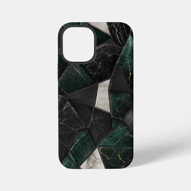 Coque iPhone Marbre géométrique émeraude et noir de charbon de  (Verso)