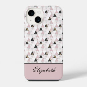 Coque Pour iPhone 14 Marbre géométrique rose or noir blanc Monogram