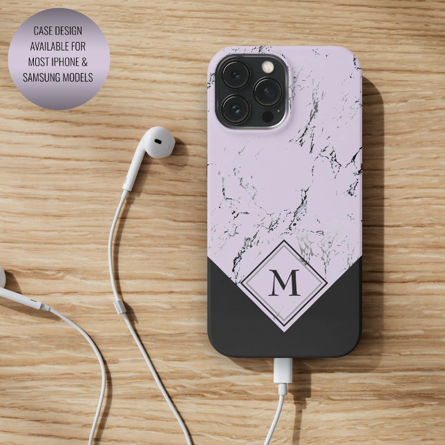 Coque iPhone Marbre gris clair personnalisé sur Lavender violet (Créateur téléchargé)
