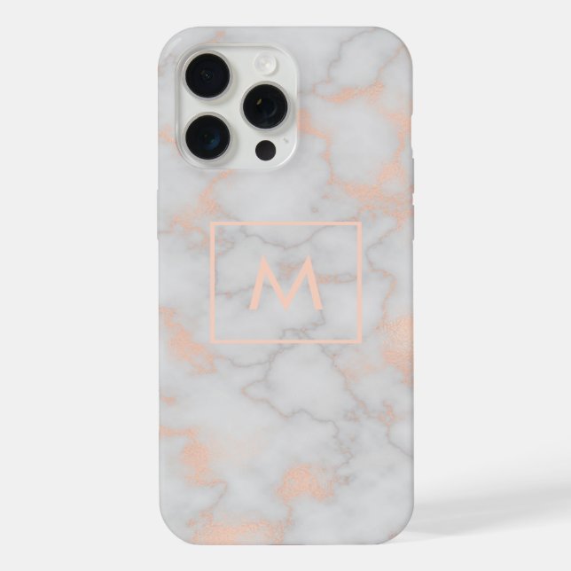 Coque iPhone Marbre imprimé et monogramme en or rose (Verso)