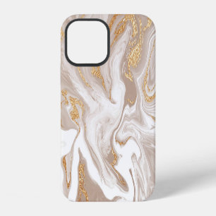 Coque iPhone 12 Marbre liquide beige, art de la ligne dorée.