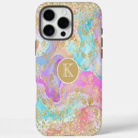 Marbre Liquide Coloré Monogramme Floral Or