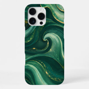 Coque iPhone 16 Pro Max Marbre Liquide Vert Émeraude et Or de Luxe
