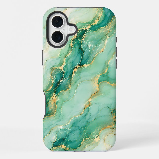 Coque iPhone Marbre Luxe Menthe & Or (Verso)