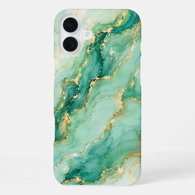 Coque iPhone Marbre Luxueux Vert et Or (Verso)