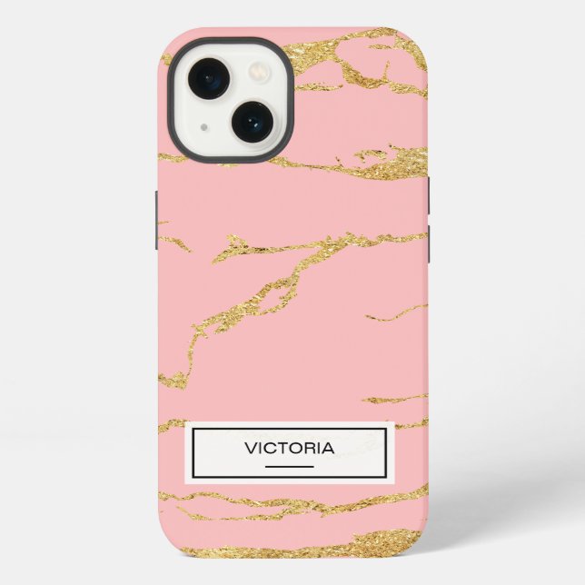 Coque iPhone Marbre moderne avec faux or (Verso)